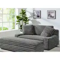 Thomasville Wills Grey Corduroy Chair with Ottoman