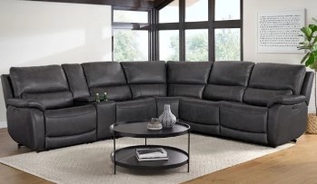 Jason Furniture Wylder Charcoal Leather 6-Piece Dual Power Reclining Sectional with USB