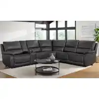 Jason Furniture Wylder Charcoal Leather 6-Piece Dual Power Reclining Sectional with USB