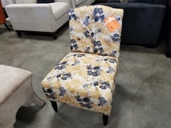 Yellow & Dark Blue Floral Armless Accent Chair