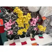 Large Yellow Orchid Floral Arrangement in White Ceramic Planter