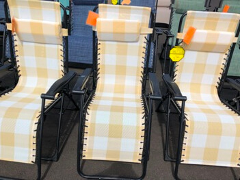 Yellow & White Plaid Zero-Gravity Outdoor Recliner
