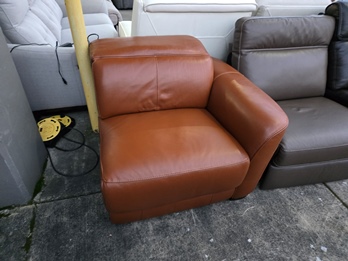 Dark Cognac One-Arm Leather Dual Power Recliner